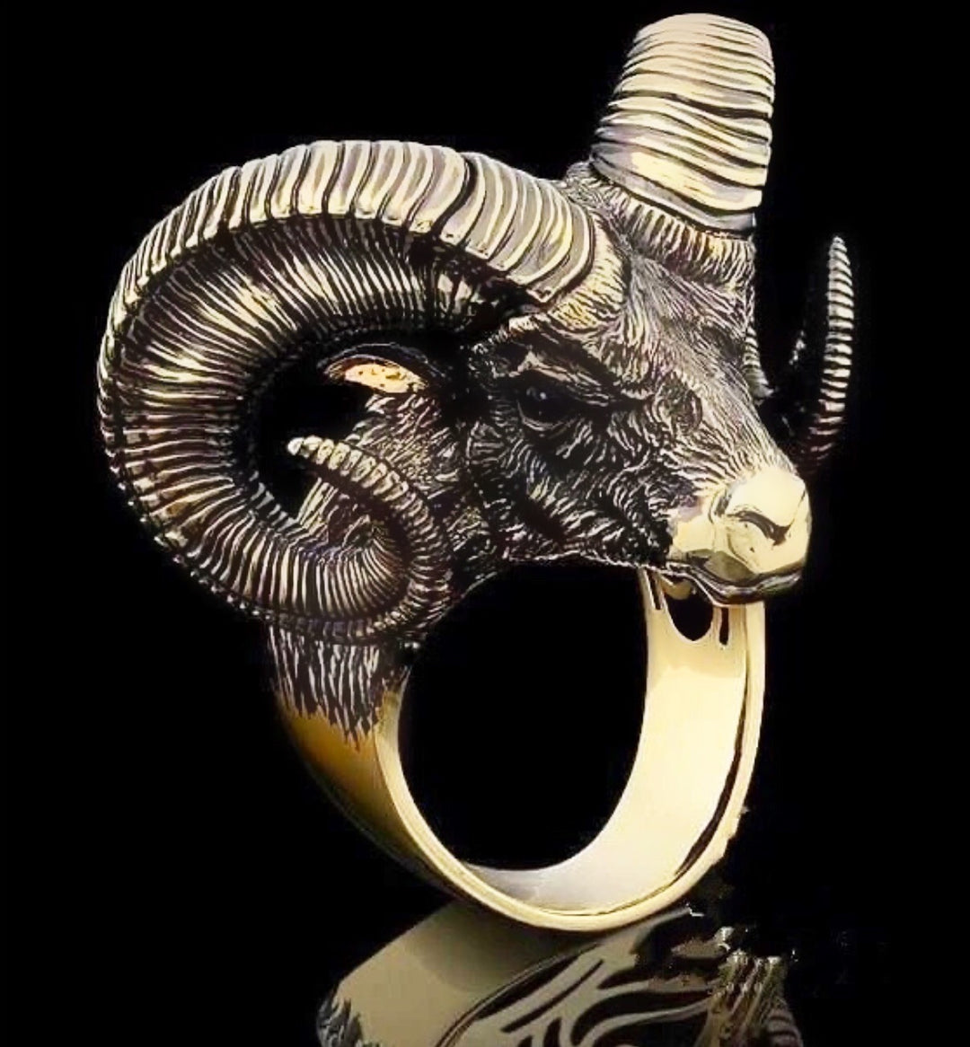Capricorn Head Sculptured Metal Silver Signet Ring, Chunky Silver Ring