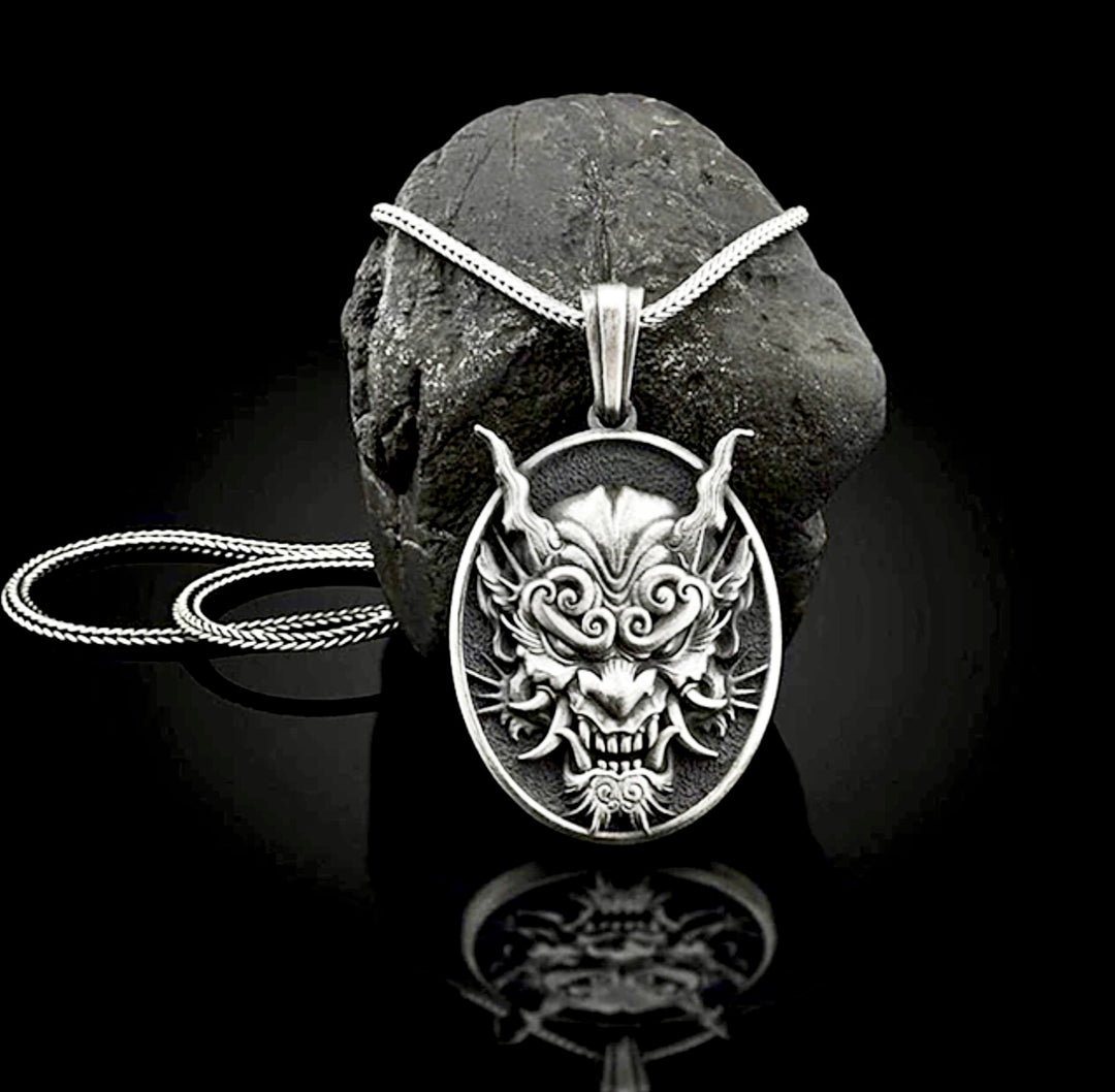 Silver Chunky Gothic Pendant Chain Necklace, Antique Silver Finish