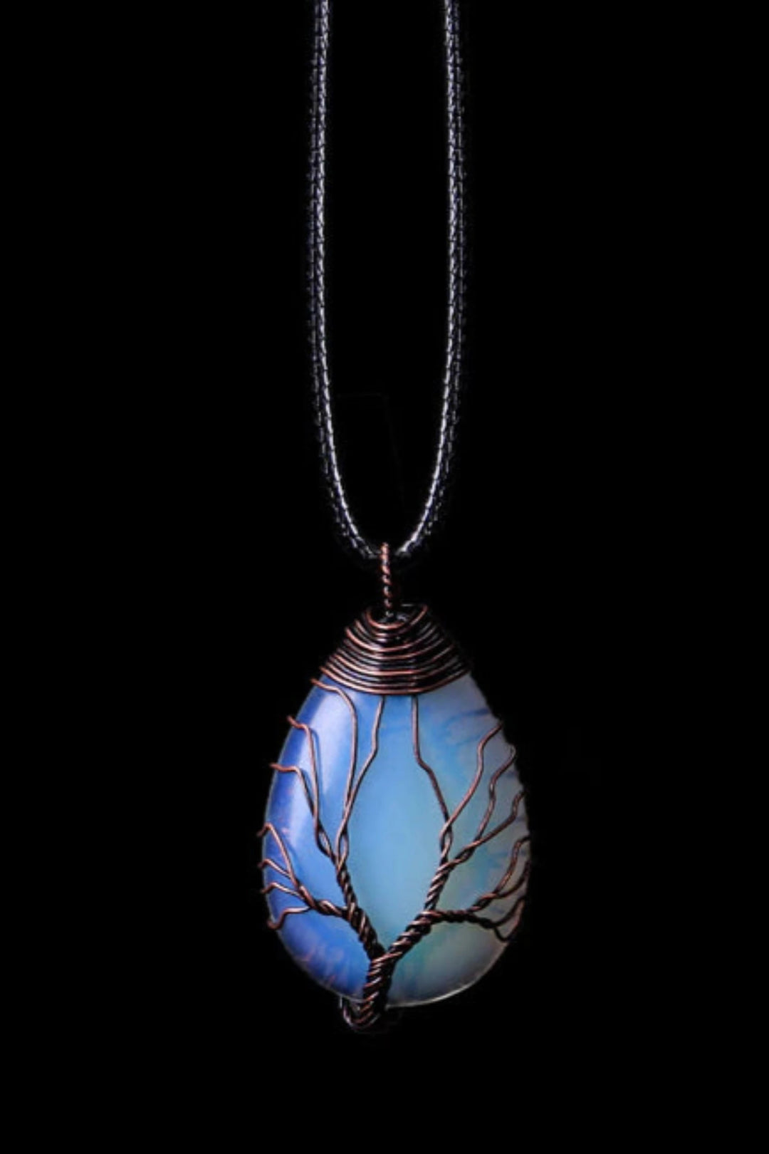 Oval Shaped Opal Gemstone Wire Wound Silver Chain Necklace