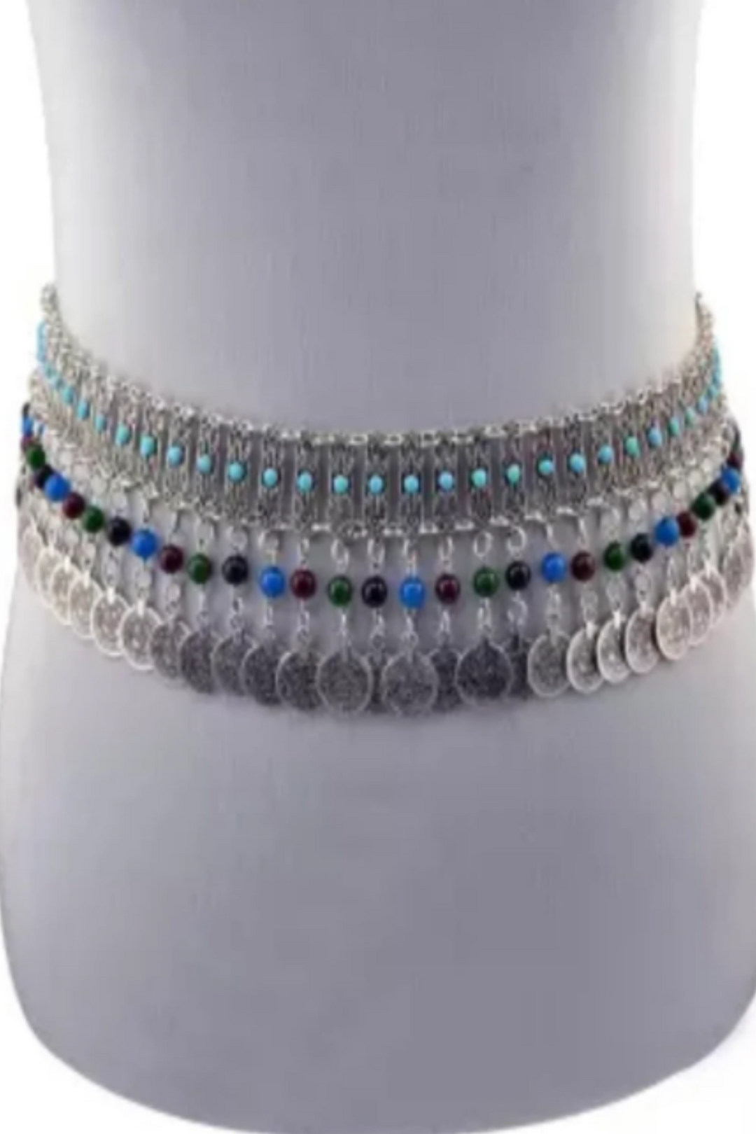 Stunning Wide Gypsy Coin Waist Belt with Turquoise Beads