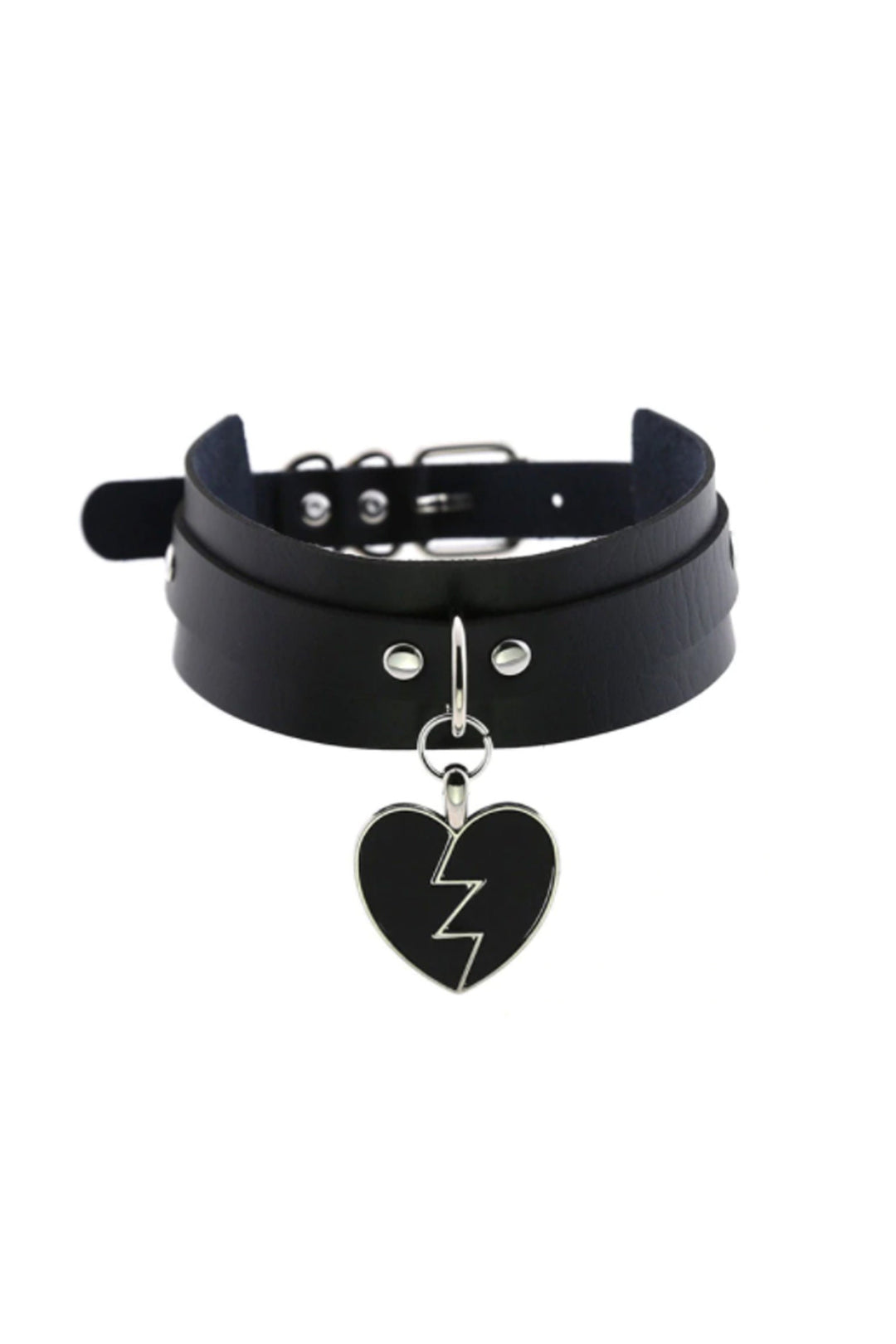 Gothic Thick Black Leather Choker Collar Necklace, Y2K Heart Necklace, Collar Leash Jewelry, Alt Punk Goth Emo Grunge Accessories
