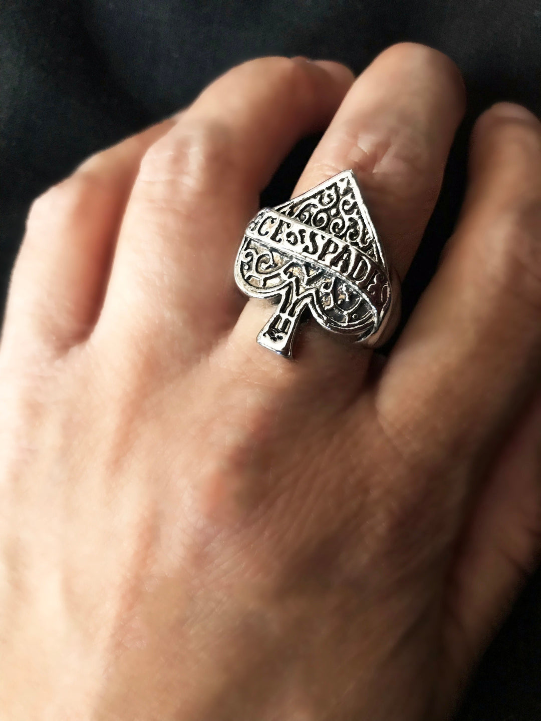 Chunky Ring, Mens Ring, Womens Ring, Ace of Spades, Heart Shaped Ring Jewelry, Antique Silver Finish, Silver Ring, Big Rings
