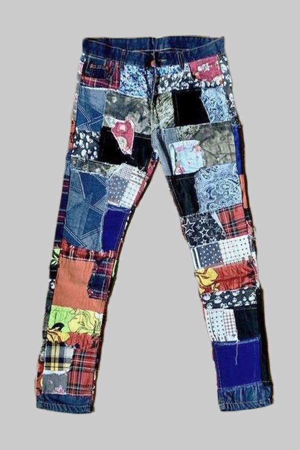 Boho Men s Quilted Patchwork Evening Weekend Club Jeans High Quality Designer Hip Hop Vintage Casual Elasticity Denim Pants