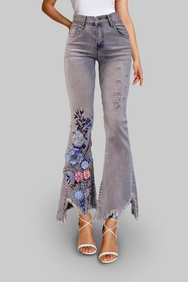 I'll Bring You Flowers Grey Wash Flared Jeans - Hayati London