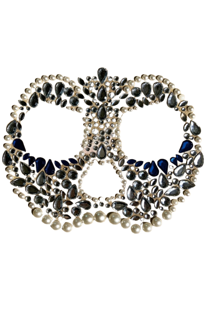 Face Gem Stud Jewels, Full Face Pearl & Teardrop Gem, Blue Silver Face Gems