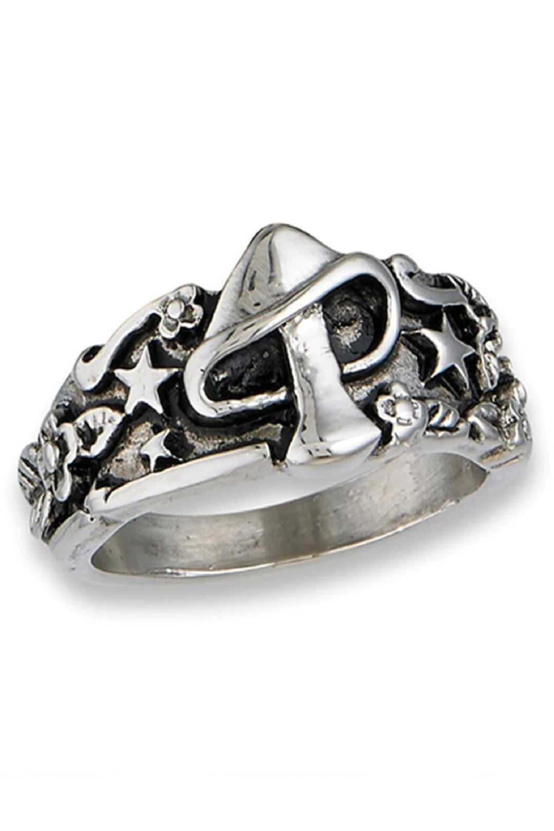 Magic Mushroom & Star Decor Engraving Silver Chunky Ring