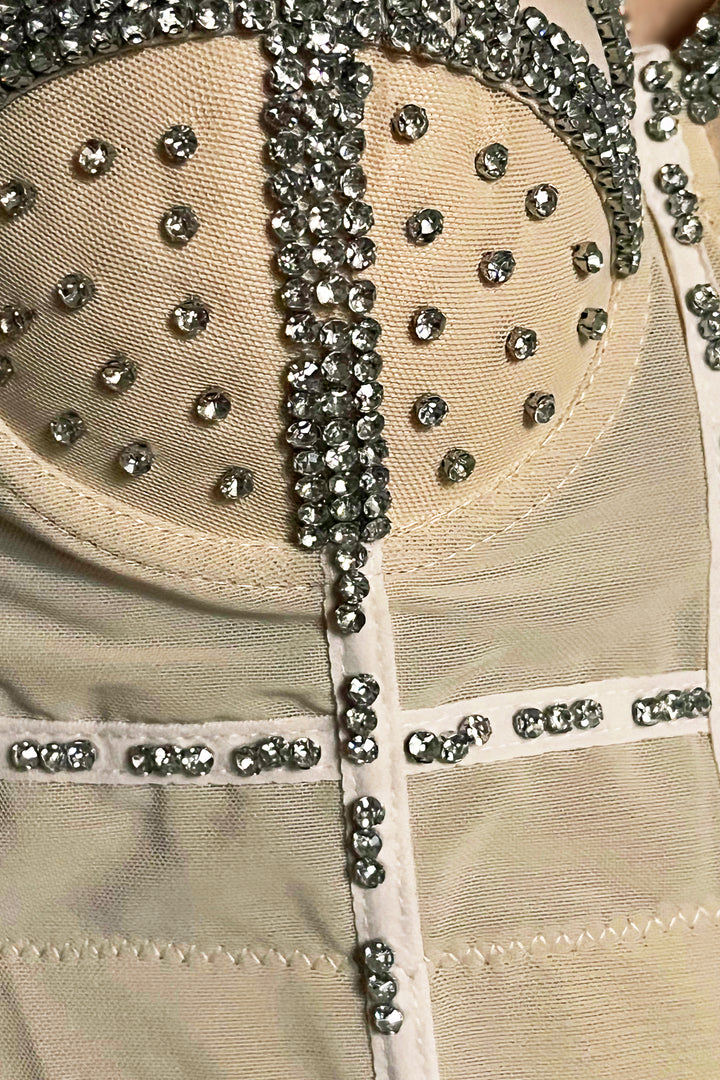 Rhinestone Diamond Bustier, Crop Top, Black, Nude colors, Stunning Sparkly Top