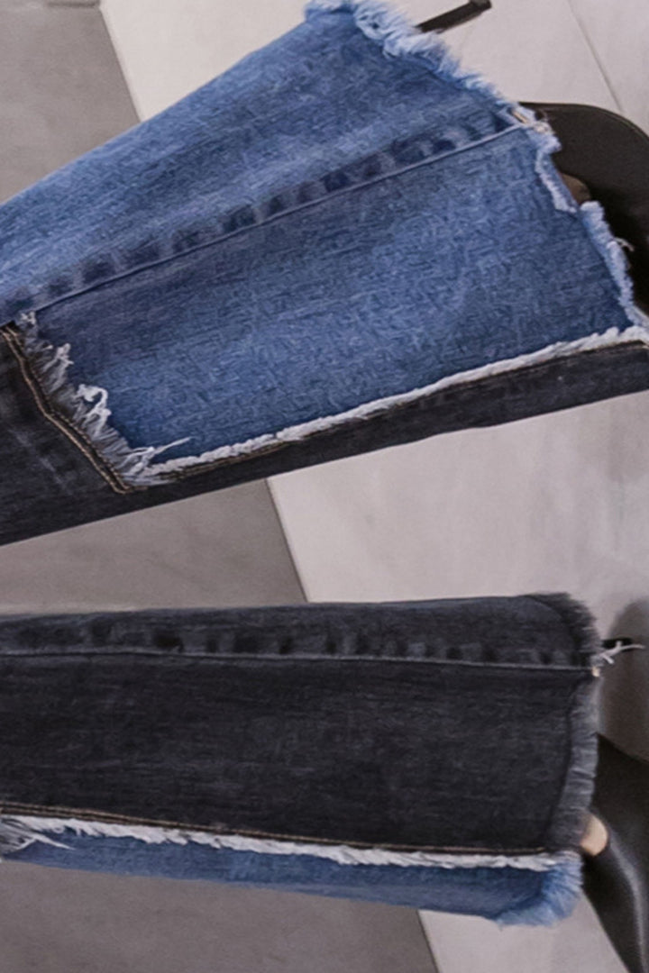 Cowgirl Black & Blue Denim Patchwork Flared Jeans - Hayati London
