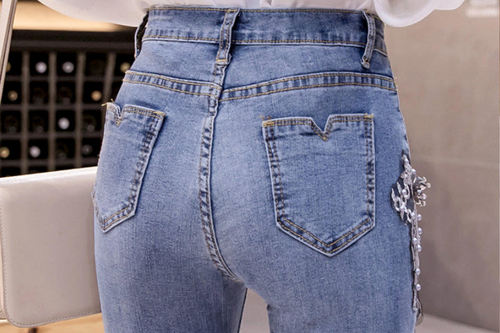 Magnolia Metal Medium Blue Wash Flared Jeans - Hayati London