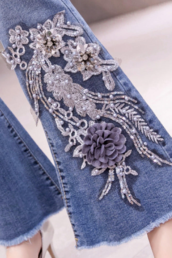 Magnolia Metal Medium Blue Wash Flared Jeans - Hayati London
