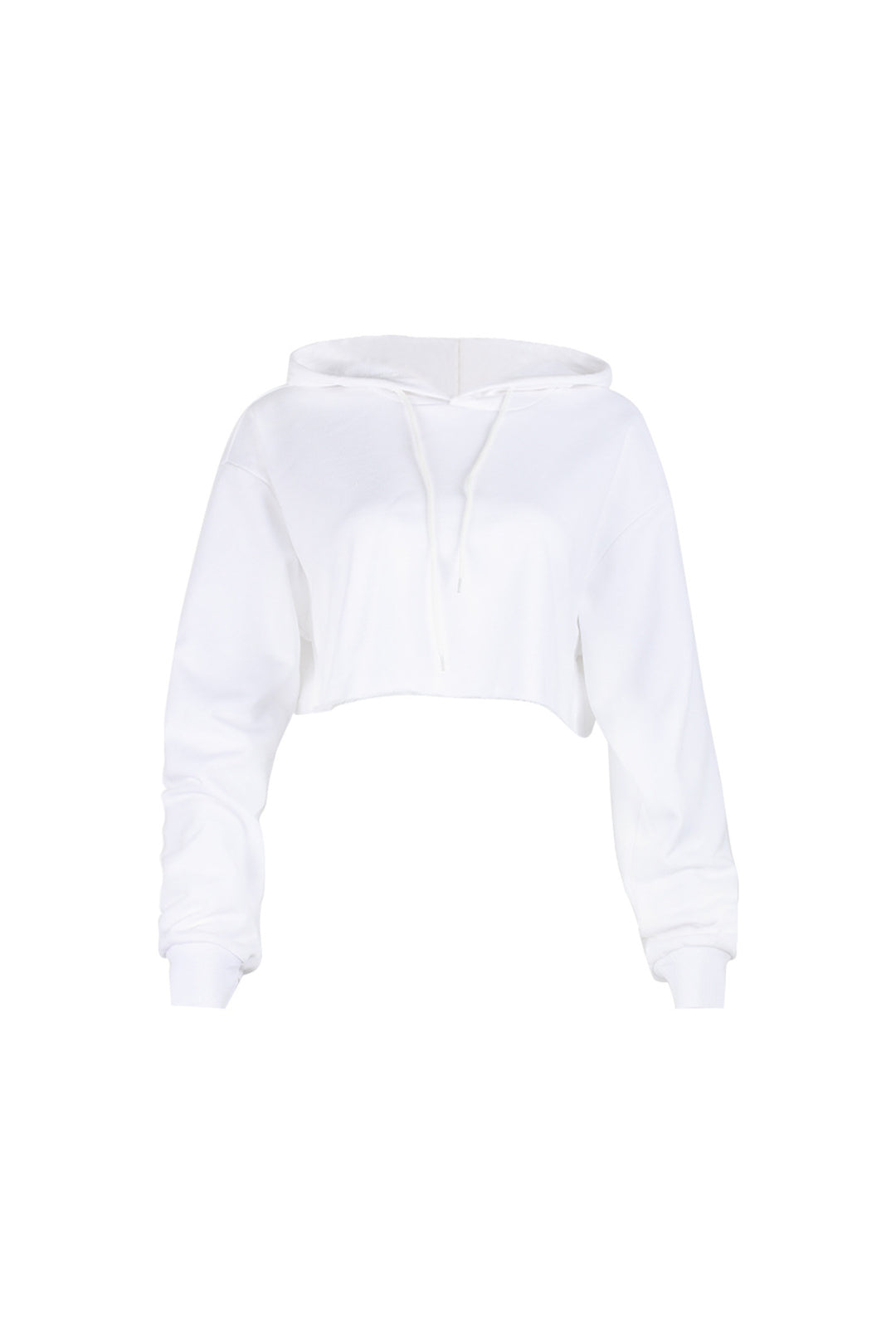White Oversized Baggy Crop Top Hoodie, Drawstring Hood
