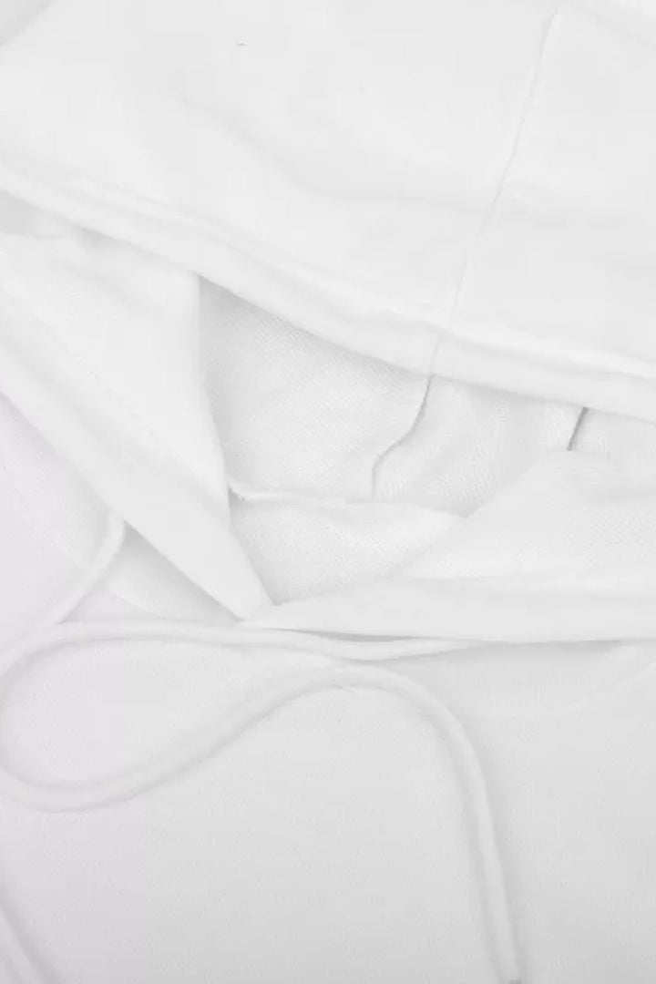 White Oversized Baggy Crop Top Hoodie, Drawstring Hood