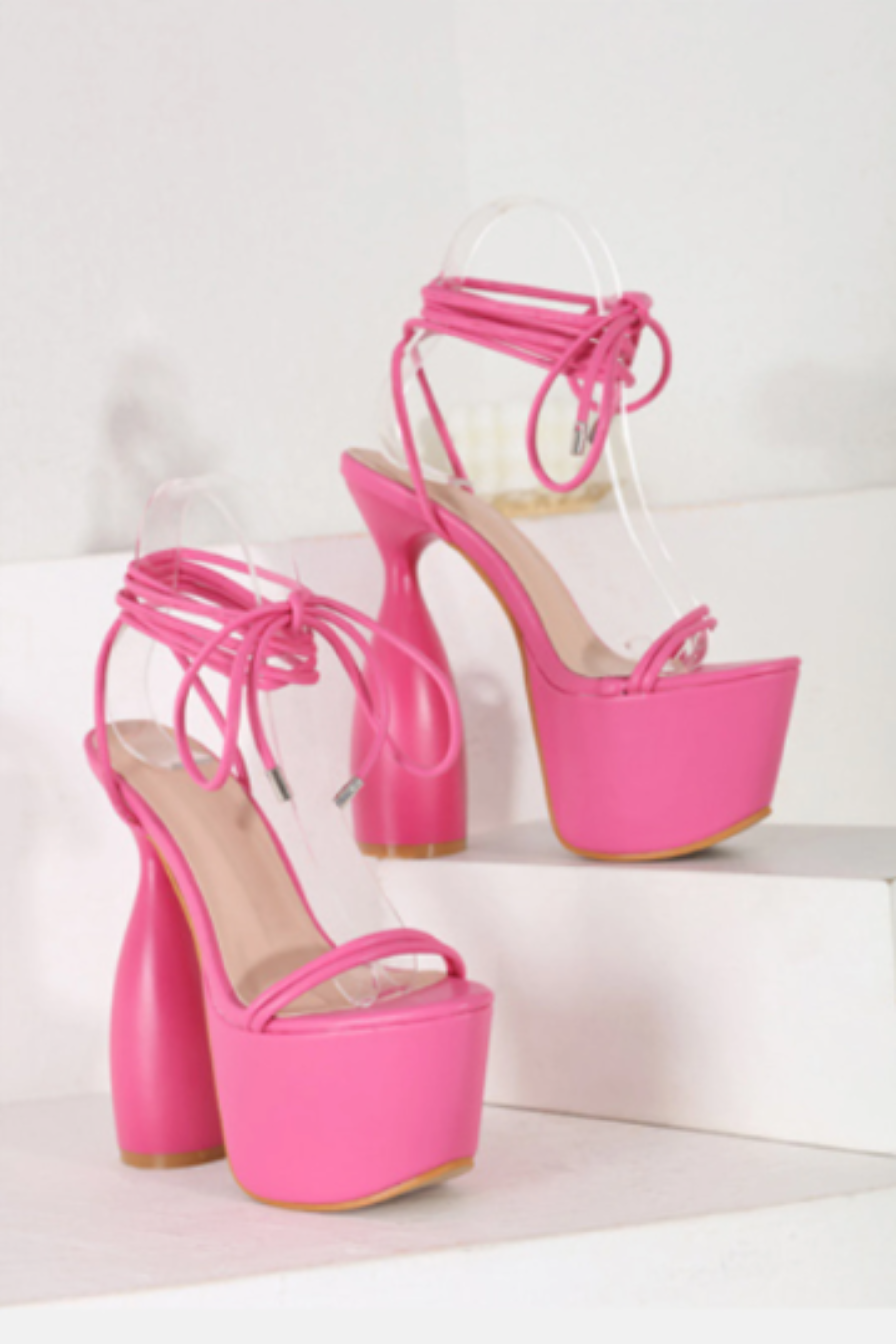 Pink extreme outlet clear platform sandals