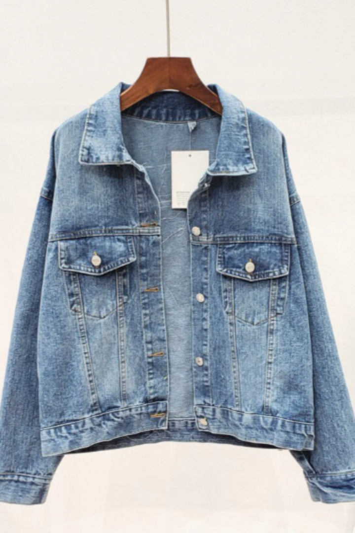 Denim Bohemian Embroidered Back Detail Jacket, Oversized Baggy Multicolor Denim Jacket