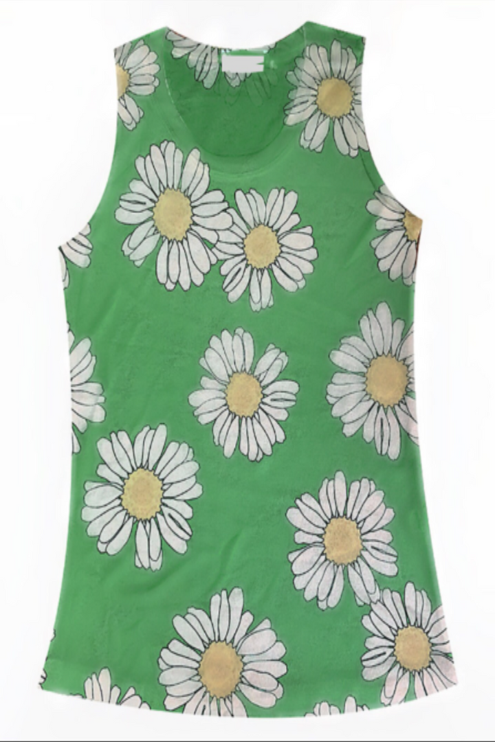 Vest Top, Pretty Daisy, White Flower Print, Two Colors, Pink or Green, Sleeveless Top, Perfect for Summer - Hayati London