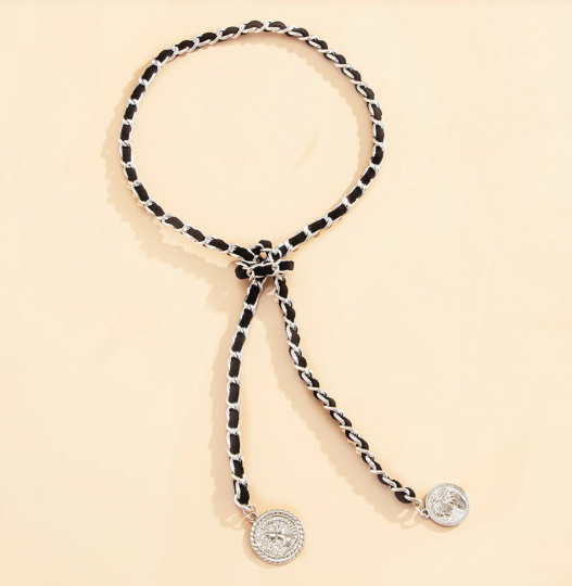 Long Chain Choker Necklace for Women, Fashion Necklace, Coin Pendant Necklace, Punk Hip Hop, Gold, Silver, Velvet Choker