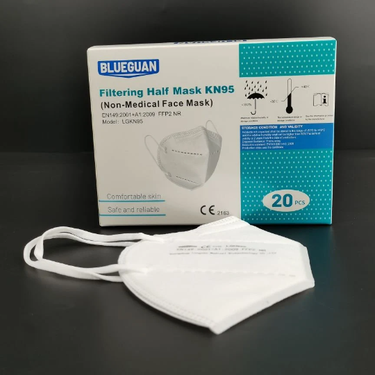FFP2 K95 Mask, 5-Layer Respirator Foldable Masks, individually packed, with Filter Efficiency≥95%, 3-D Structure, CE Certified (Box of 20)