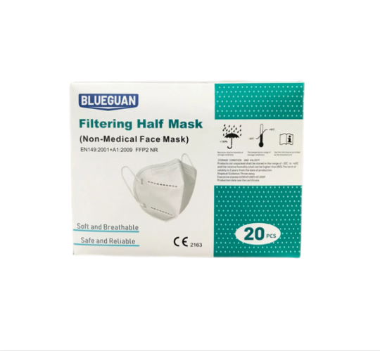 FFP2 K95 Mask, 5-Layer Respirator Foldable Masks, individually packed, with Filter Efficiency≥95%, 3-D Structure, CE Certified (Box of 20)