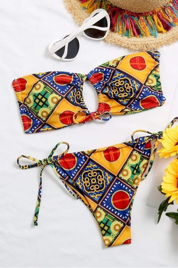 Exotic, Tribal Print Stylish Bikini, Swim Suit, Swimwear for Women. Bright Colors, Bandeau bikini top. [Please see size chart pic.] - Hayati London