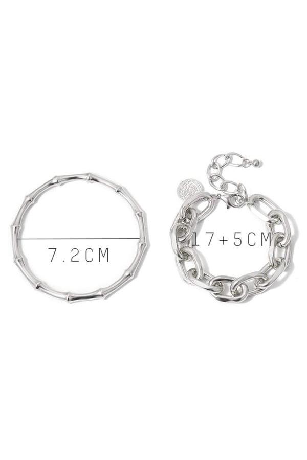 Exquisite Two Piece Bracelet Gold Metal Chain Link Bangle Set for Women Beautifully Crafted Contemporary Jewlery - Hayati London