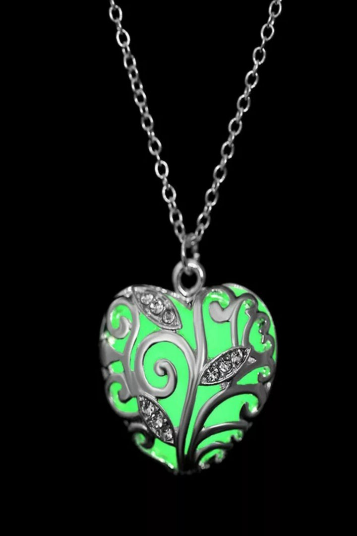 Women's Luminous Stone Heart Pendant Necklace, Glow in the dark. Silver Colour, Gift, Present for Special Occasion Birthday Graduation