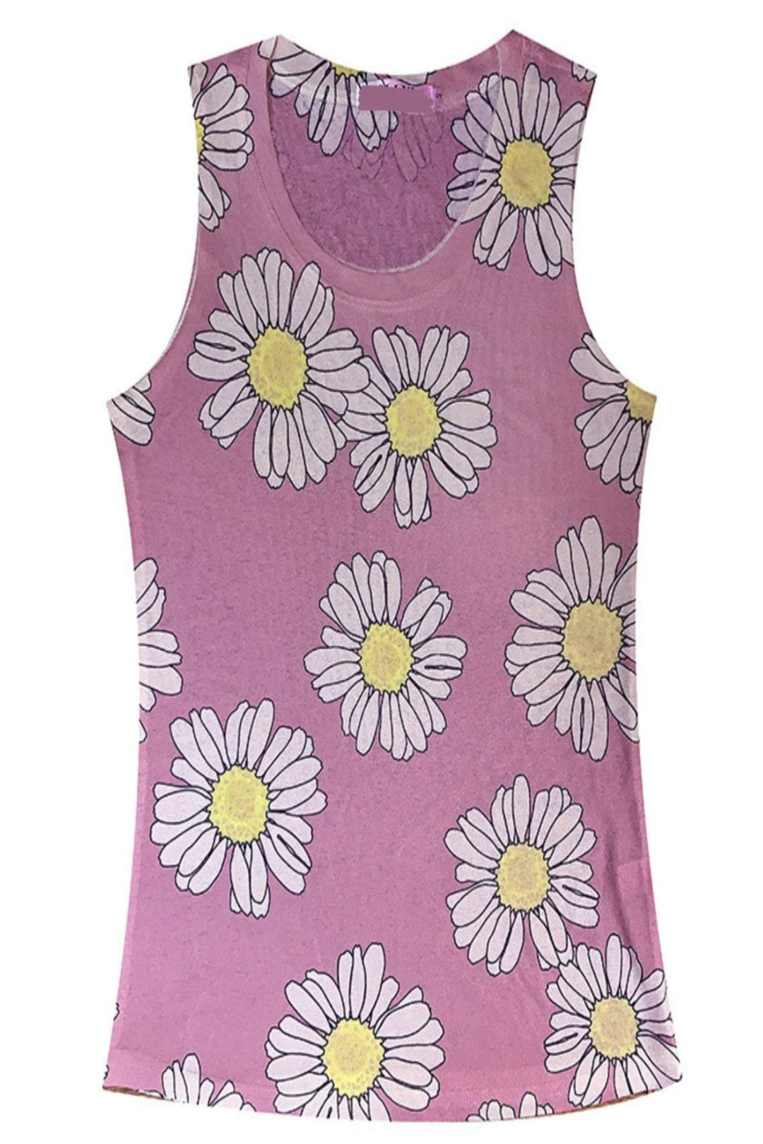 Vest Top, Pretty Daisy, White Flower Print, Two Colors, Pink or Green, Sleeveless Top, Perfect for Summer - Hayati London