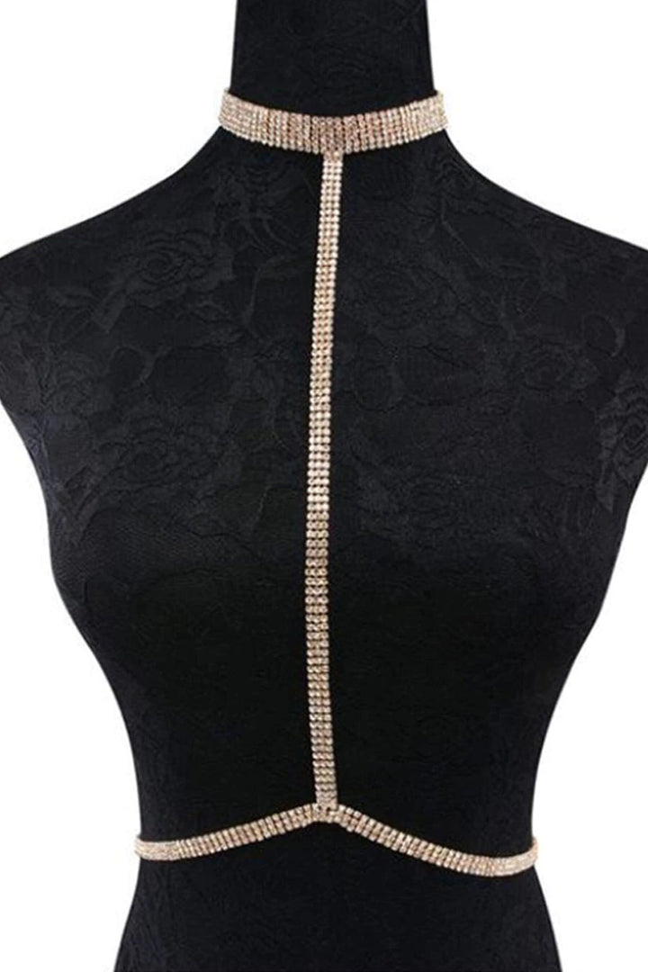 Rhinestone Crystal Body Harness Jewellery. Silver Finish Crystal Body Necklaces Belt Jewellery Bralette (48 Hour Dispatch)
