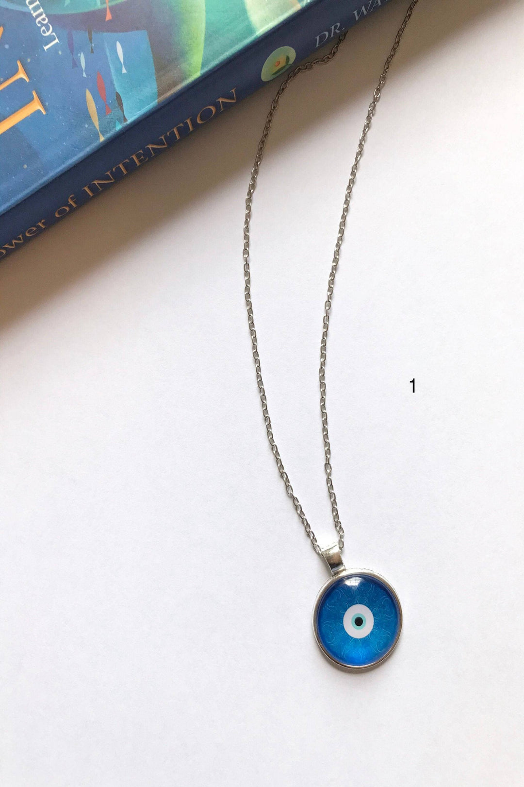 Evil Eye Pendant Necklace. 5 Beautiful Designs and Silver Finish.  Round glass cabochon, Turkish Evil Eye. Perfect Gift. (48 Hour Dispatch)