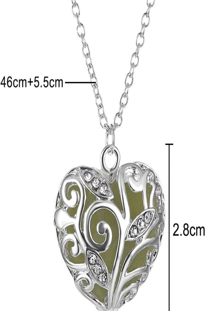 Women's Luminous Stone Heart Pendant Necklace, Glow in the dark. Silver Colour, Gift, Present for Special Occasion Birthday Graduation