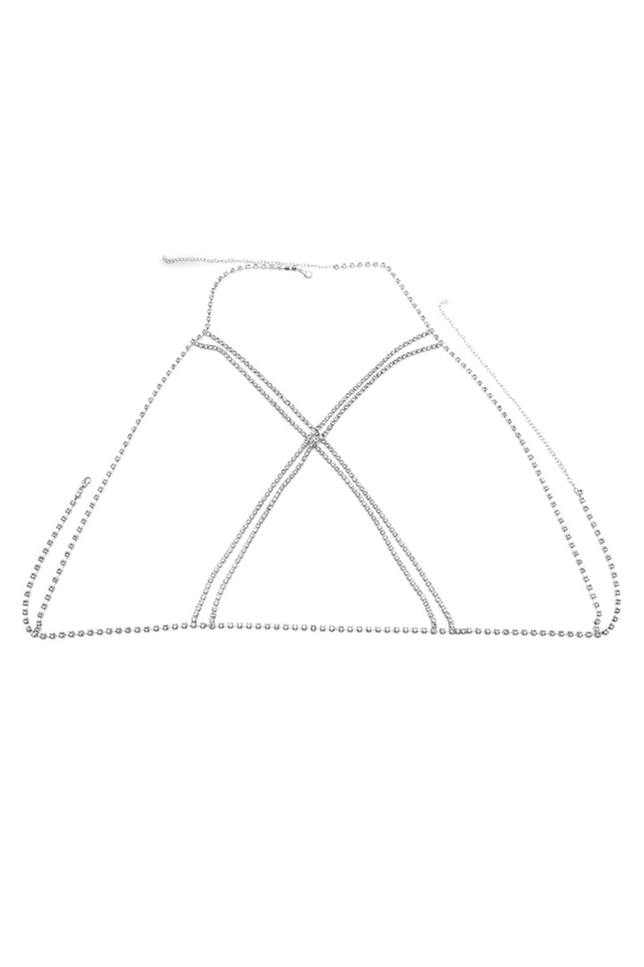Rhinestone Crossover Wraparound Body & Belly Chain, y2k Bralette and Bikini Accessories, Silver and Gold Body Chains  (48 Hour Dispatch)