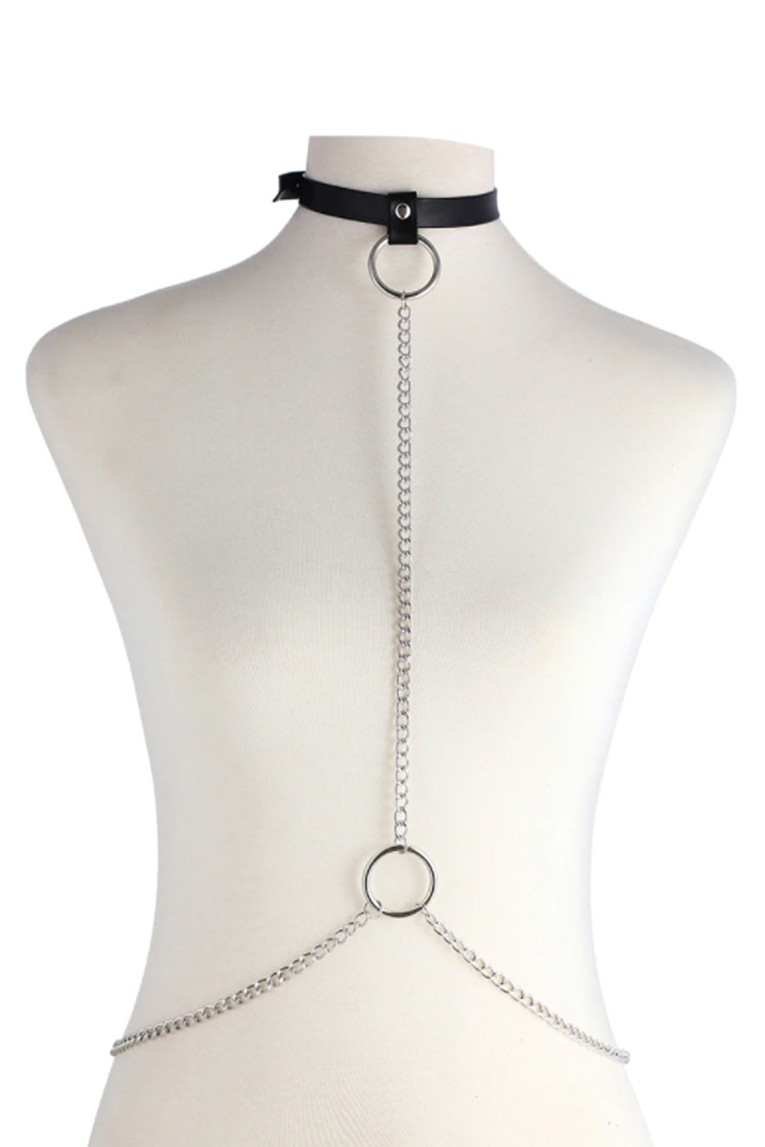 Chunky Metal Body Chain, Faux Leather Collar Choker Necklace, Emo, y2k, Grunge, Goth, Cosplay Outfit