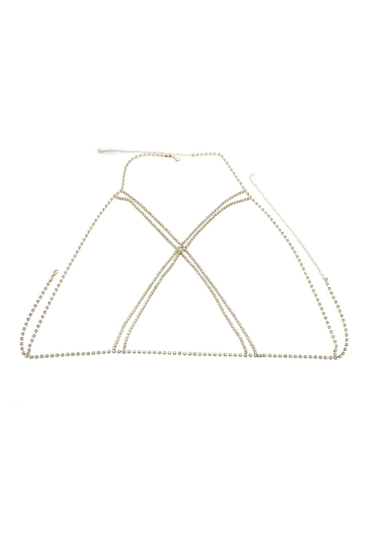 Rhinestone Crossover Wraparound Body & Belly Chain, y2k Bralette and Bikini Accessories, Silver and Gold Body Chains  (48 Hour Dispatch)