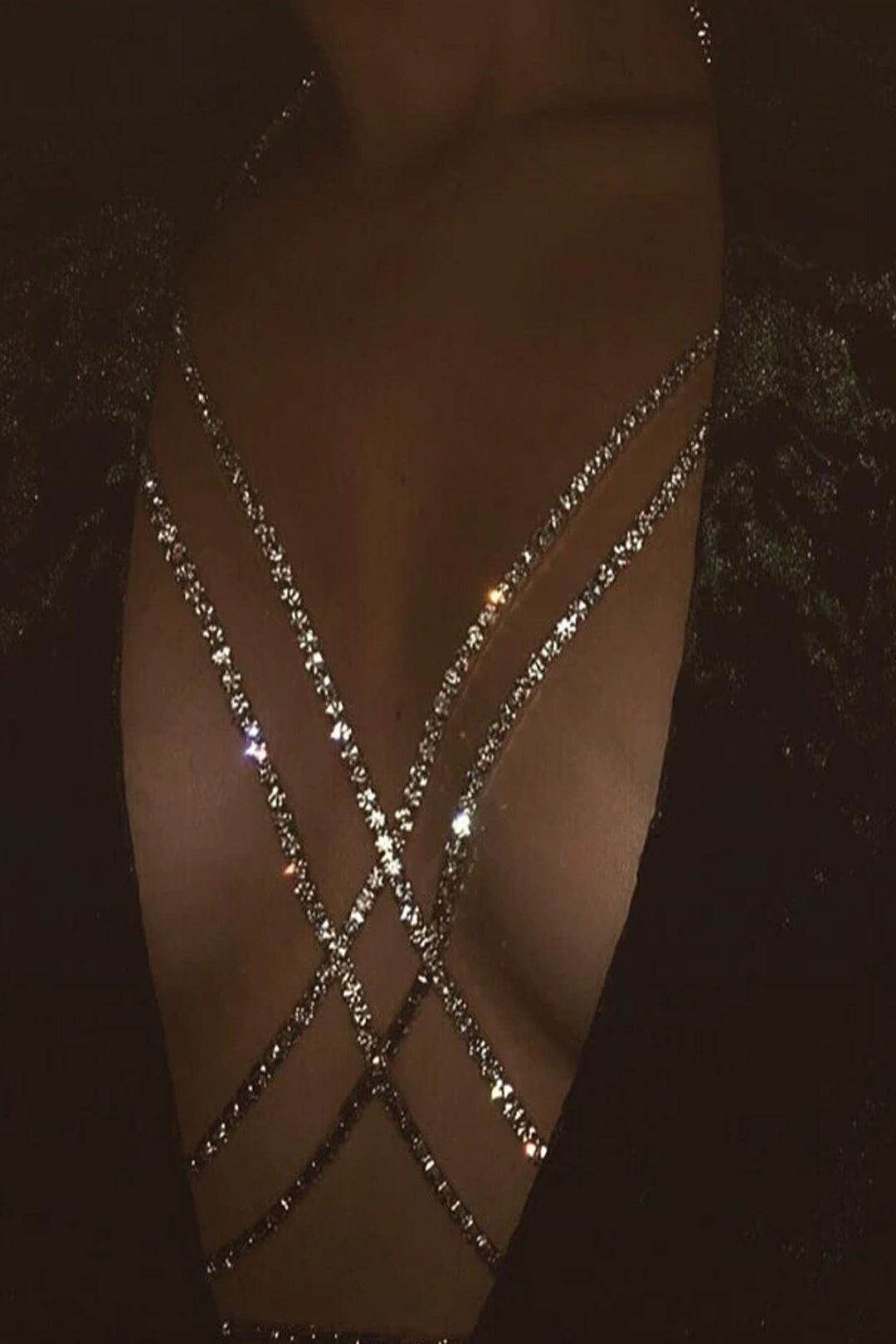 Rhinestone Crossover Wraparound Body & Belly Chain, y2k Bralette and Bikini Accessories, Silver and Gold Body Chains  (48 Hour Dispatch)
