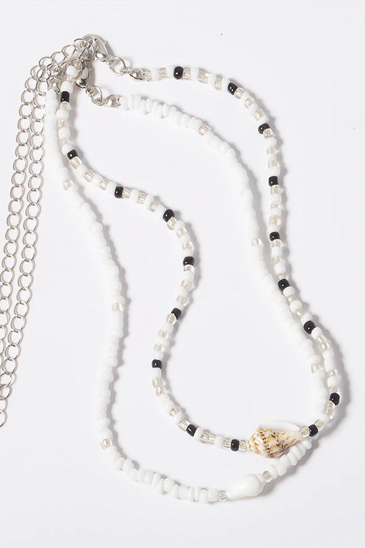 Y2K Conch Shell Decor Beaded Layered Choker Necklace, Surfer Choker Necklace, Boho Dainty Minimalist Jewelry, Beaded Crystal Necklace