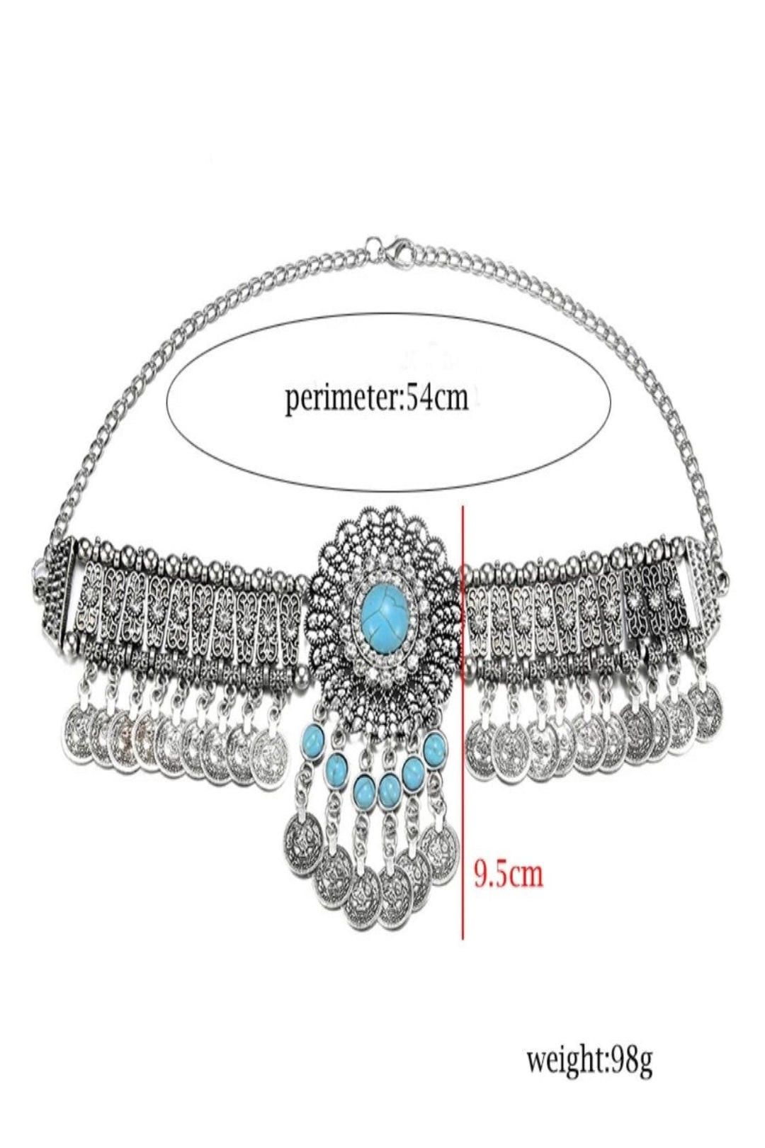 Vintage Choker Necklace Women Bohemain Flower Crystal Rhinestone Blue Beaded Coin Tassel Ethnic Gypsy Jewelry for Casual Party Weekend Wear