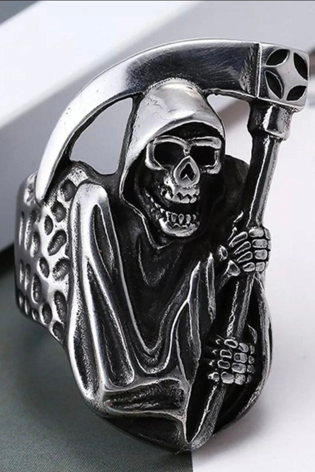 Men's Boy's Skull Rings Vintage Rugged Fashion Punk Jewellery Party Biker Jewellery Sickle Ring Gothic Medieval Victorian [Size: UK 9] (48 Hour Dispatch)