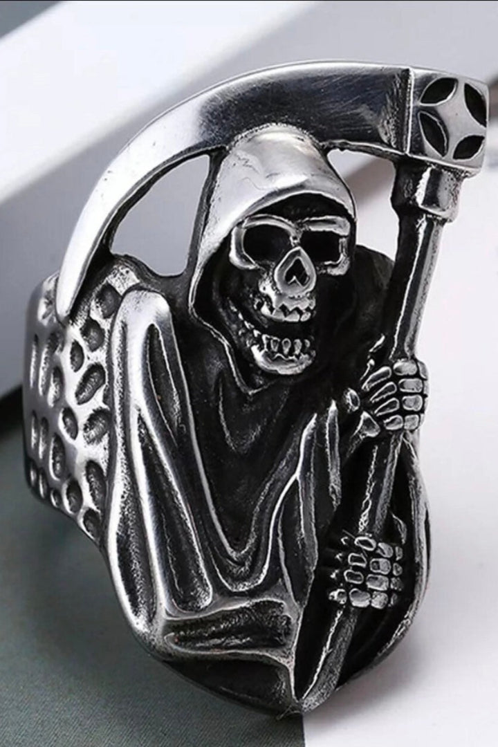 Men's Boy's Skull Rings Vintage Rugged Fashion Punk Jewellery Party Biker Jewellery Sickle Ring Gothic Medieval Victorian [Size: UK 9] (48 Hour Dispatch)