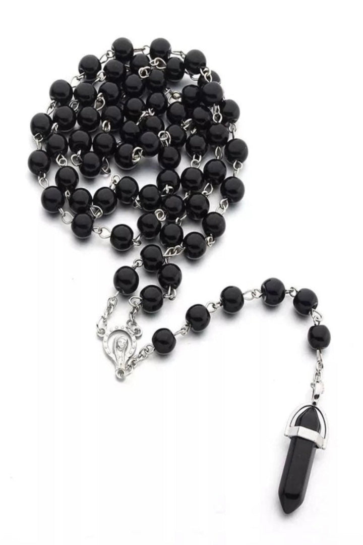 Rosary with real obsidian crystal point victorian vintage gothic memento mori necklace Jewellery Club Weekend Party Casual Jewelry medieval