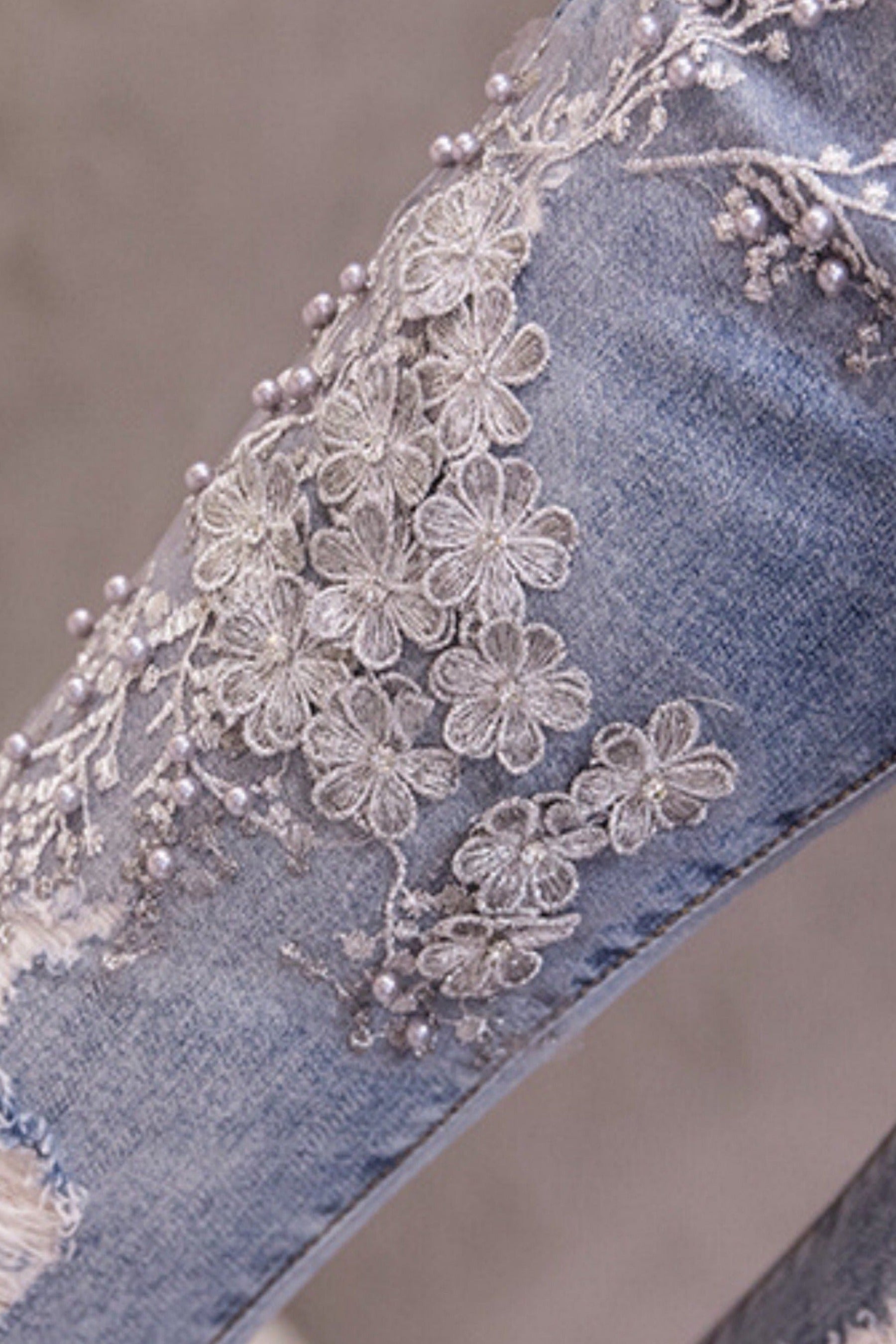 Lace and sales pearl ripped jeans