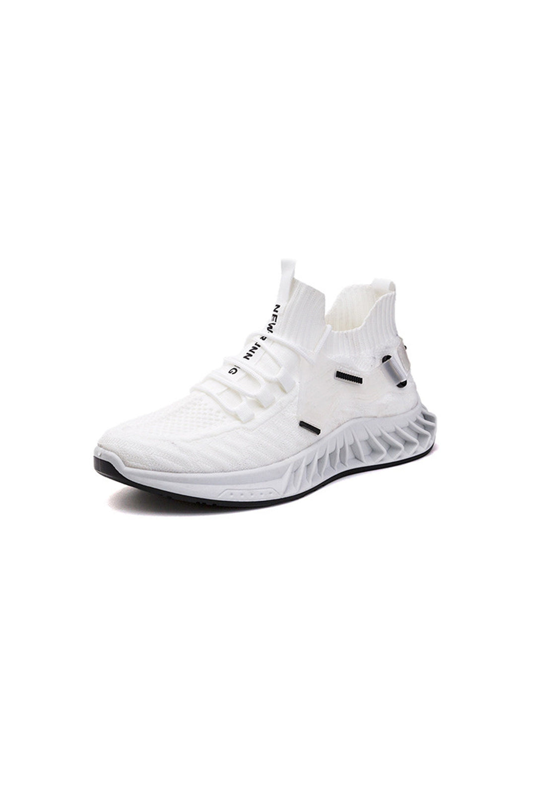 Cotton White High Top Knitted Sneakers, Cushioned Midsole, Minimalistic Casual Sneakers, Men's Footwear (UK Sizes 9)