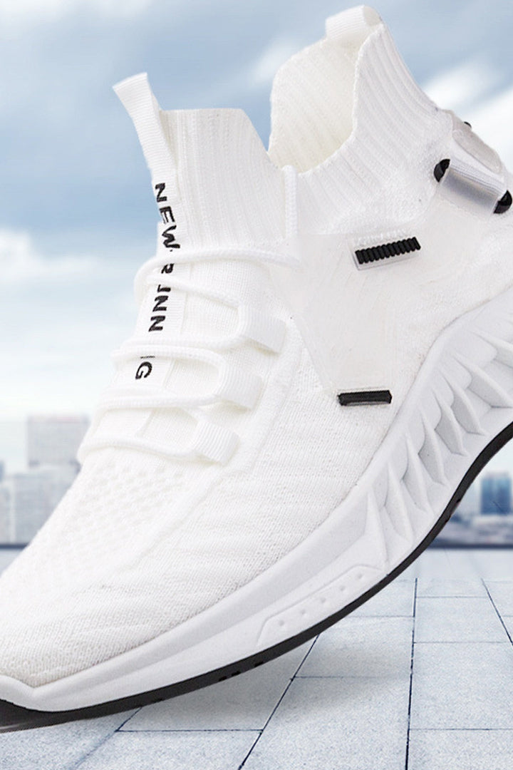 Cotton White High Top Knitted Sneakers, Cushioned Midsole, Minimalistic Casual Sneakers, Men's Footwear (UK Sizes 9)