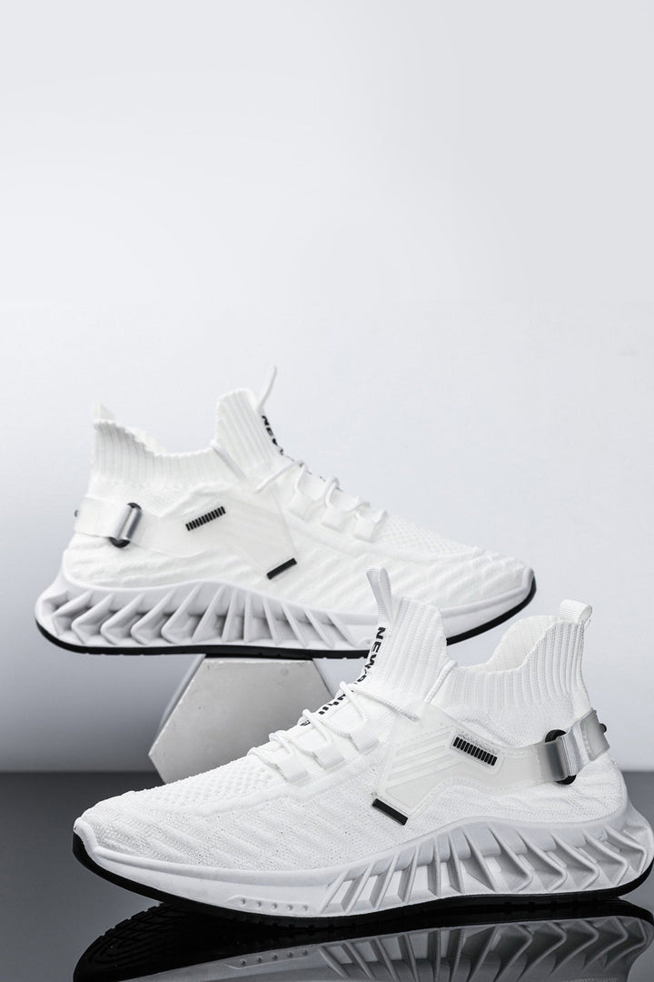 Cotton White High Top Knitted Sneakers, Cushioned Midsole, Minimalistic Casual Sneakers, Men's Footwear (UK Sizes 9)