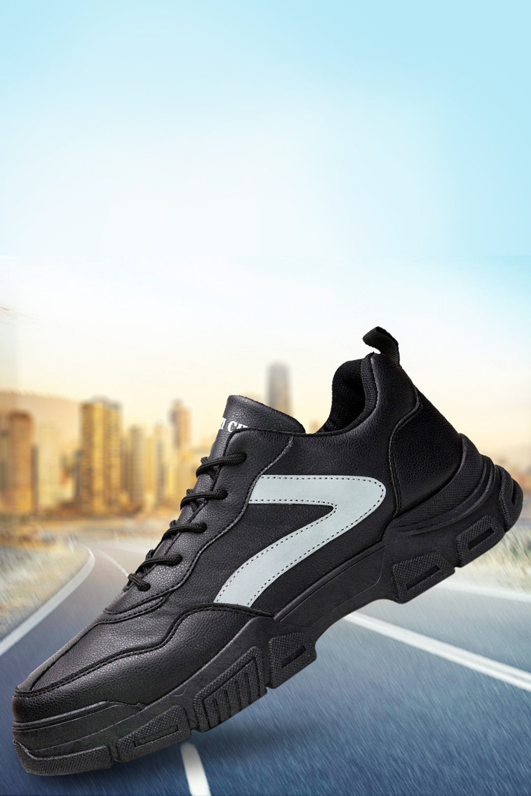 Black Side Stripe Chunky Sneakers, Men's Low Top Chunky Trainers, Edgy Gorpcore Casual Sneakers, Men's Footwear (UK Sizes 8, 9)