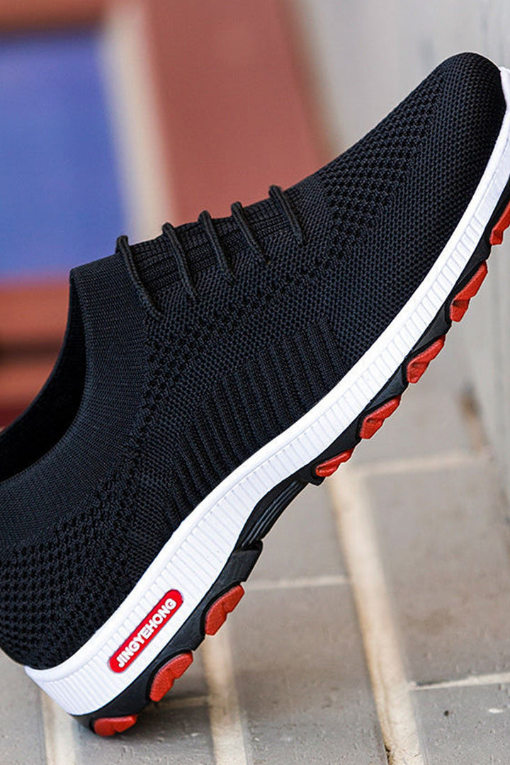 Men's Black & Red Mesh Panel Sneakers, Flexible White Outsole, Comfortable Trainers, Men's Footwear (UK Sizes 8, 9)