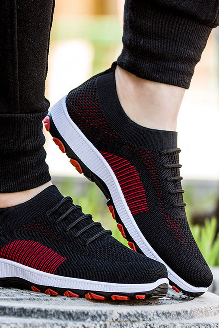 Men's Black & Red Mesh Panel Sneakers, Flexible White Outsole, Comfortable Trainers, Men's Footwear (UK Sizes 8, 9)