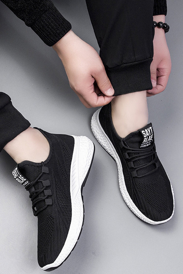 Black Mesh Panel Lace Up Front Sneakers, Chunky Trainers, Women's Trainers