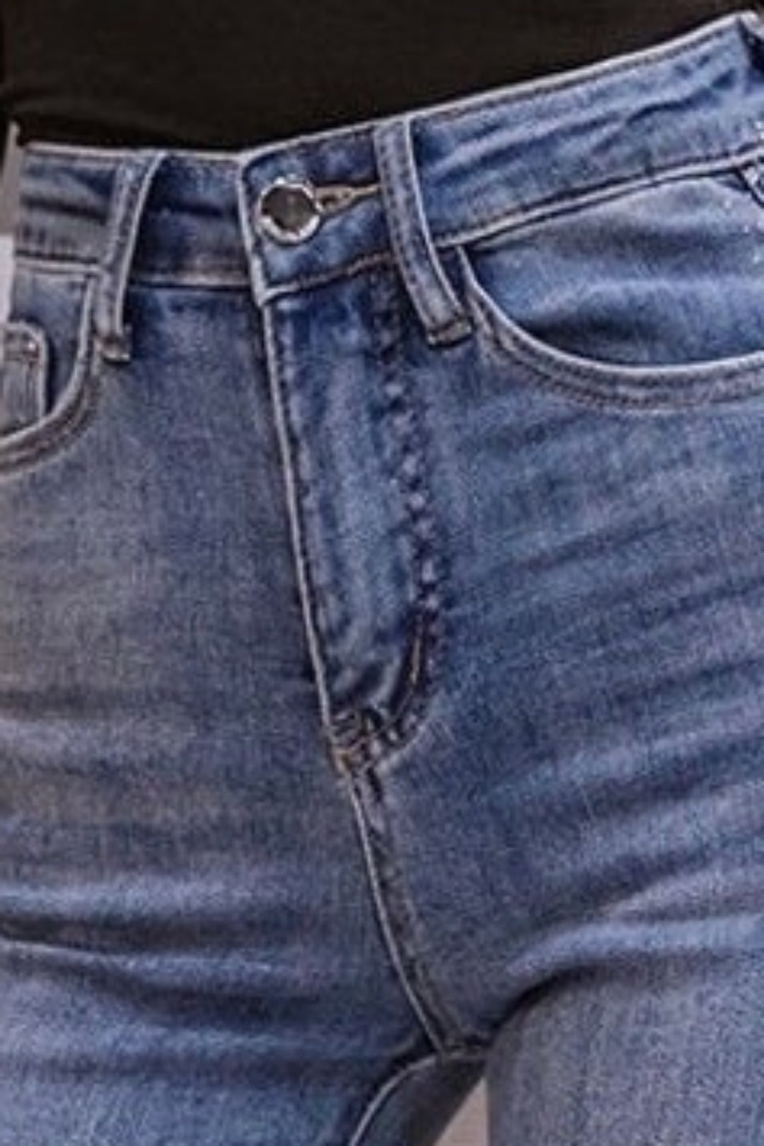 Crystal Detailing Two Tone Flare Patchwork Denim Jeans, Blue Wash High Rise Flared Jeans