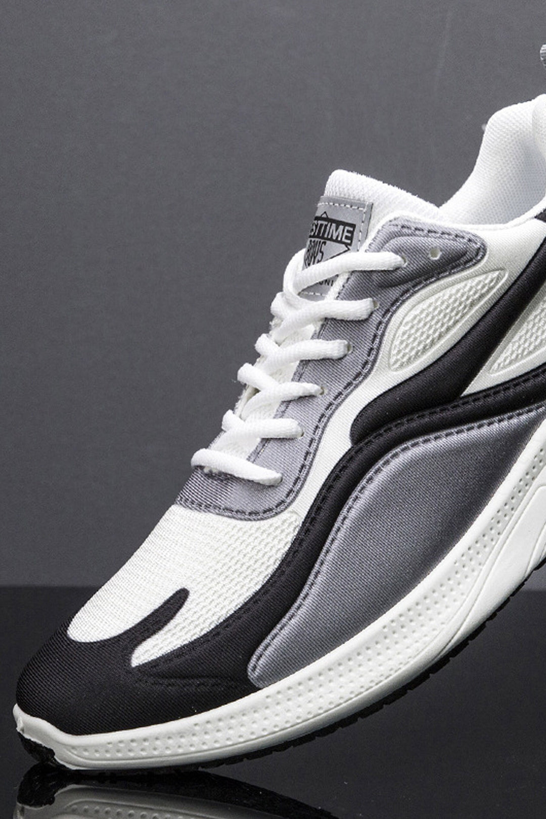 Men's Mesh Panel & Synthetic Leather Low Top Sneakers, Multi-Color Trainers, Ox White Black Trainers, Men's Footwear (UK Sizes 8, 9)