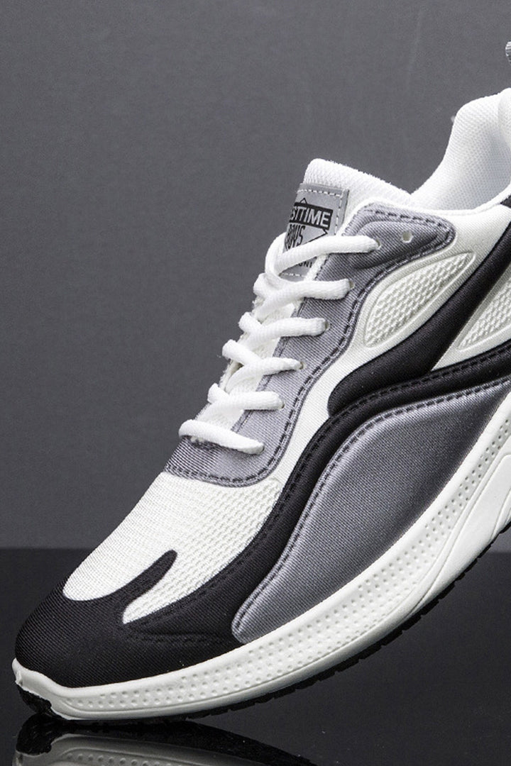 Men's Mesh Panel & Synthetic Leather Low Top Sneakers, Multi-Color Trainers, Ox White Black Trainers, Men's Footwear (UK Sizes 8, 9)