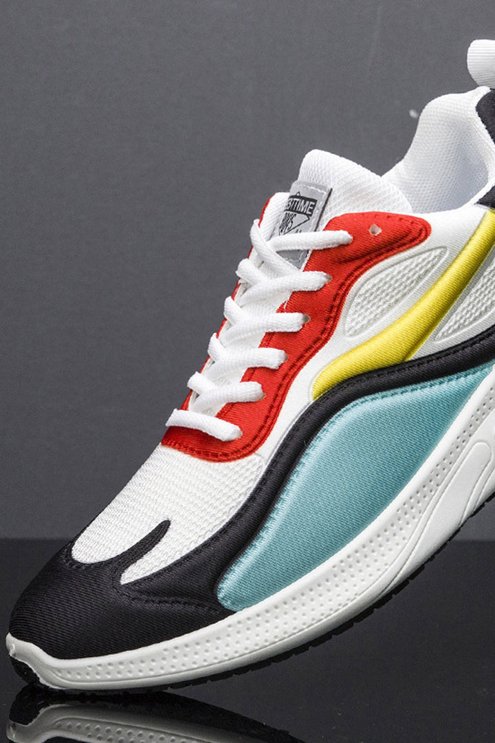 Men's Mesh Panel & Synthetic Leather Low Top Sneakers, Multi-Color Trainers, Ox White Black Trainers, Men's Footwear (UK Sizes 8, 9)